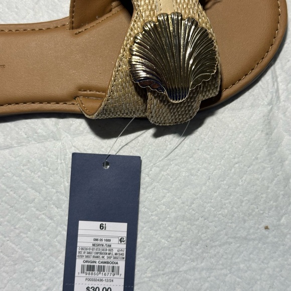 Universal Thread Tan Sandals with Gold Shell Accents - Picture 2 of 5